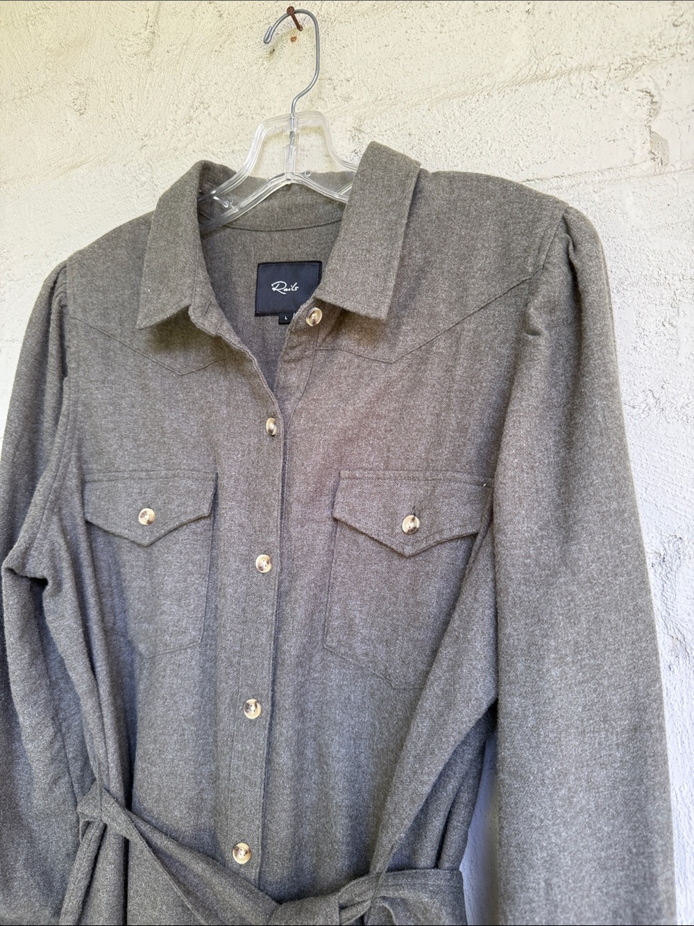 Rails Leona Belted Flannel Shirtdress in Hunter Green Size Large - Picture 4 of 14